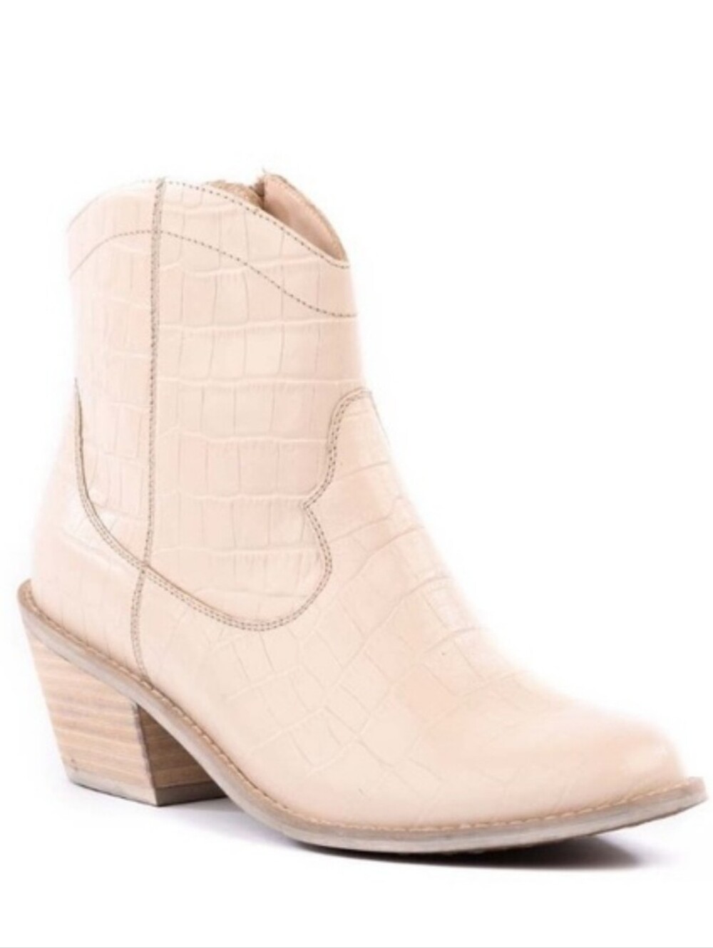 Anthropologie Seychelles Under The Stars Boot - Cream Croc Heeled Ankle Boot